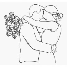 Kit au point de broderie  - Marie Coeur - Line art - couple au bouquet