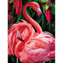 Kit de broderie Diamant - Diamond Painting - Couple de flamants roses