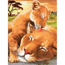 Kit de broderie Diamant - Diamond Painting - Bébé lion avec sa mère