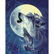 Kit de peinture par numéro - Wizardi - Loups sous la lune