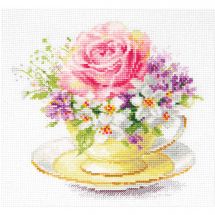 Kit broderie point de croix - Alisa - Rose dans une tasse