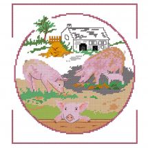 Kit broderie point de croix - Aux 4 points du monde - Les cochons