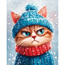 Kit de broderie Diamant sur châssis - Art City - Chat d'hiver grincheux