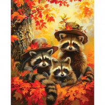 Kit de broderie Diamant sur châssis - Art City - Trio de ratons laveurs