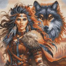 Kit broderie point de croix - Ava - La guerrière et le loup