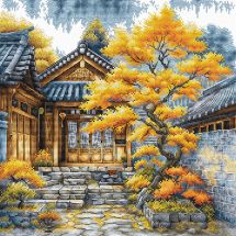 Kit broderie point de croix - Ava - Arbres dorés