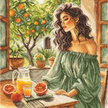 Kit broderie point de croix - Ava - Fenêtre sur le jardin