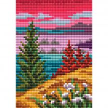 Support carton broderie Diamant - Collection d'Art - Coucher de soleil sur la forêt