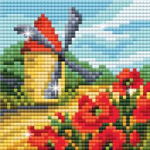 Support magnet broderie Diamant - Collection d'Art - Moulin à vent