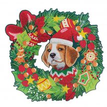 Kit de broderie Diamant - Crystal Art D.I.Y - Couronne de Noël - Chien