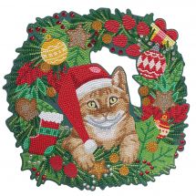 Kit de broderie Diamant - Crystal Art D.I.Y - Couronne de Noël - Chat