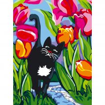 Canevas Pénélope  - Collection d'Art - Chat dans les tulipes