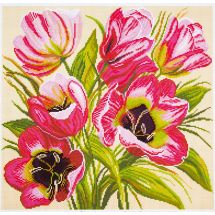 Kit broderie point de croix - Collection d'Art - Tulipes roses
