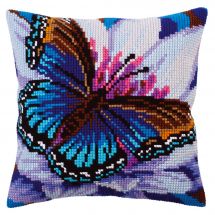 Kit de coussin gros trous - Collection d'Art - Papillon bleu sur fleur mauve