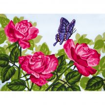 Canevas Pénélope  - Collection d'Art - Papillon sur une rose