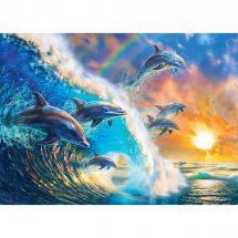 Kit de broderie Diamant sur châssis - Crystal Art D.I.Y - Dauphins dans les vagues