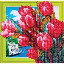 Support carton broderie Diamant - RTO - Bouquet de tulipes
