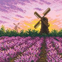 Kit de broderie Diamant - Collection d'Art - Moulins au coucher de soleil