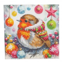 Carte broderie Diamant - Crystal Art D.I.Y - Rouge-gorge festif