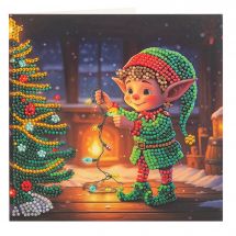 Carte broderie Diamant - Crystal Art D.I.Y - Elfe de Noël