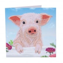 Carte broderie Diamant - Crystal Art D.I.Y - Cochon sur la clôture