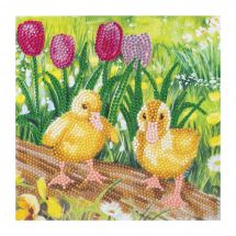 Carte broderie Diamant - Crystal Art D.I.Y - Poussins de printemps