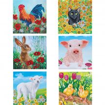 Carte broderie Diamant - Crystal Art D.I.Y - Set de 6 cartes - Les animaux au Printemps