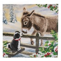 Carte broderie Diamant - Crystal Art D.I.Y - L'âne et le chien