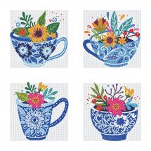Kit de broderie Diamant - Diamond Dotz - 4 designs "tasses de fleurs"