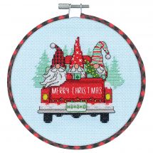 Kit broderie point de croix avec tambour - Dimensions - Gnomes en camion rouge