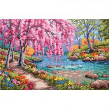 Kit point de croix - Dimensions - Ruisseau aux fleurs de cerisiers