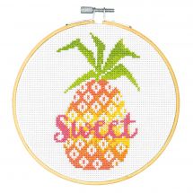 Kit broderie point de croix avec tambour - Dimensions - Ananas sucré