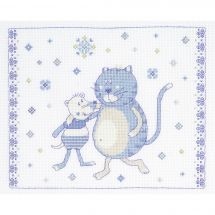 Kit broderie point de croix - DMC - Tableau chat et souris bleu