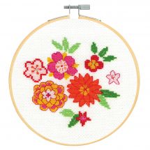 Kit point de croix avec tambour - DMC - Fleurs japonisantes