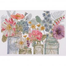 Kit broderie point de croix - DMC - Aquarelle fleurs en bocaux