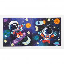 Kit de broderie Diamant enfant - Dotzies - S'amuser dans l'espace - 2 designs