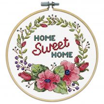 Kit broderie point de croix avec tambour - Design works - Couronne florale