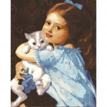Kit broderie point de croix - Toison d'or - La fillette et le chaton