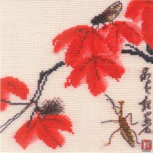 Kit broderie point de croix - Toison d'or - Feuilles rouges