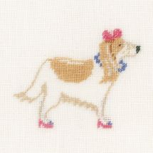 Kit broderie point de croix - Lanarte - Chien avec noeud rose