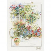 Kit broderie point de croix - Lanarte - Fleurs et bicyclette