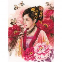 Kit broderie point de croix - Lanarte - Femme asiatique en rose
