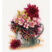Kit broderie point de croix - Lanarte - Bouquet de fleurs roses