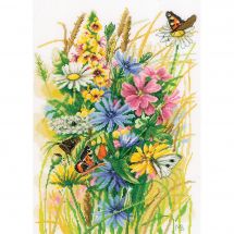 Kit broderie point de croix - Lanarte - Fleurs sauvages et papillons - Etamine