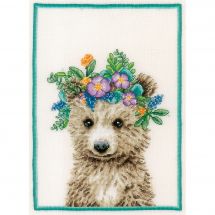 Kit broderie point de croix - Lanarte - Ours couronne de fleurs