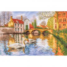 Kit broderie point de croix - Lanarte - Les cygnes de Bruges