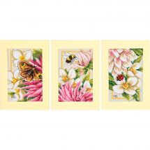 Kit de carte à broder  - Lanarte - Dahlia rose
