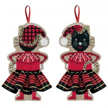 Kit d'ornement à broder - Le Bonheur des Dames - Chat noir jupette écossaise rouge