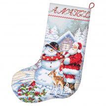 Kit de chaussette de Noël à broder - Letistitch - Père Noël et le bonhomme de neige