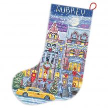 Kit de chaussette de Noël à broder - Letistitch - Ville en hiver
